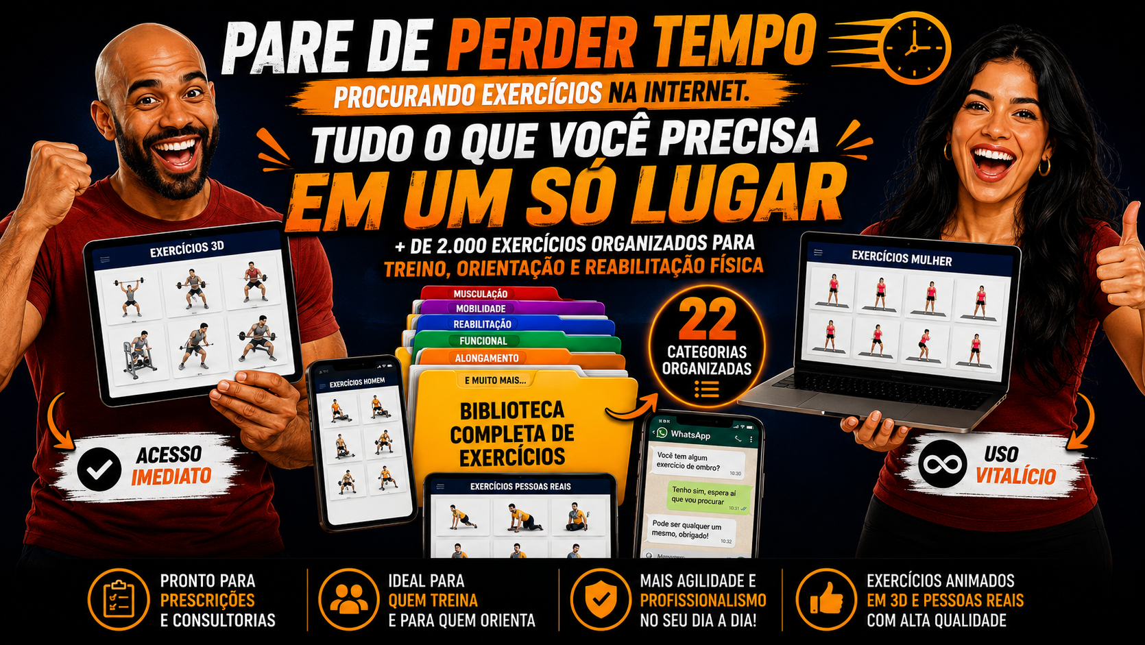 Biblioteca com mais de 2.000 exercícios animados em 3D e com pessoas reais