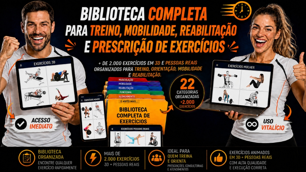 Biblioteca com mais de 2.000 exercícios animados em 3D e com pessoas reais