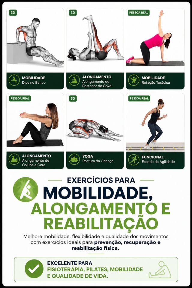 Exercícios para mobilidade, alongamento e reabilitação
