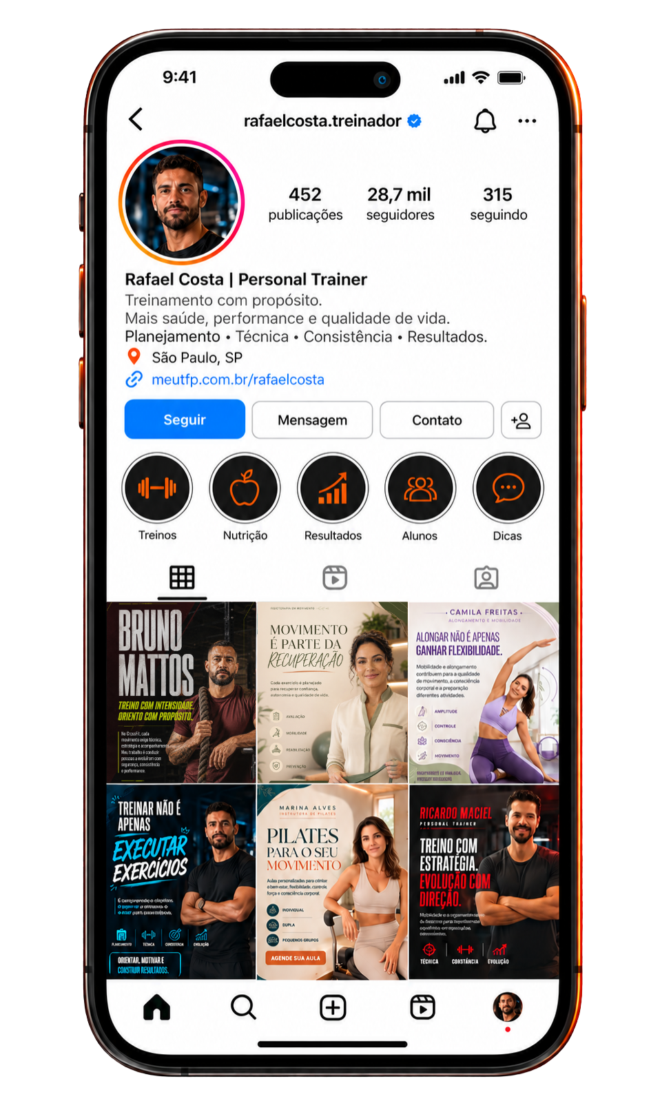 Perfil profissional no Instagram com imagens personalizadas